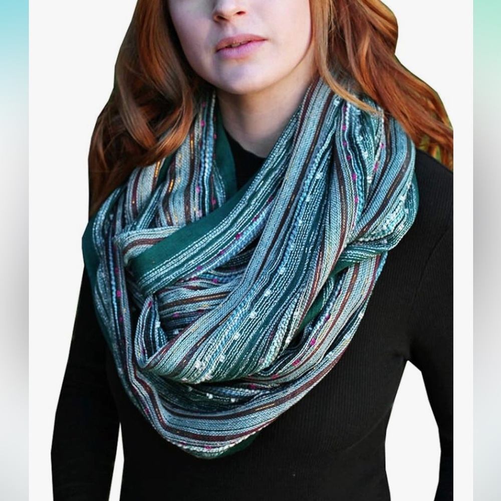 Anika Dali Shimmer Sparkle Infinity Scarf ,Festival Fashion Shawl, Green Color